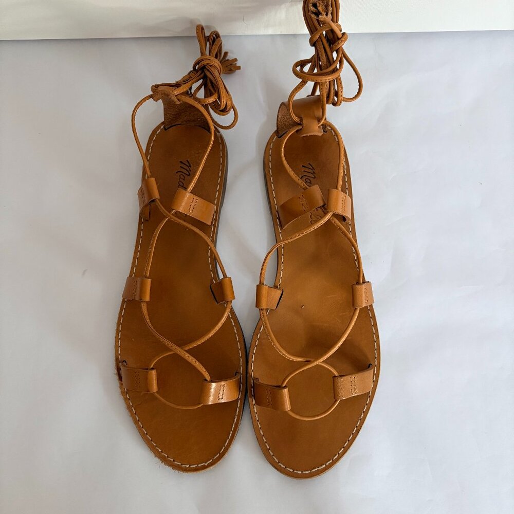 Madewell Boho Sandals The Boardwalk Tan Leather Gladiator Shoes Size 8.5 Lace Up